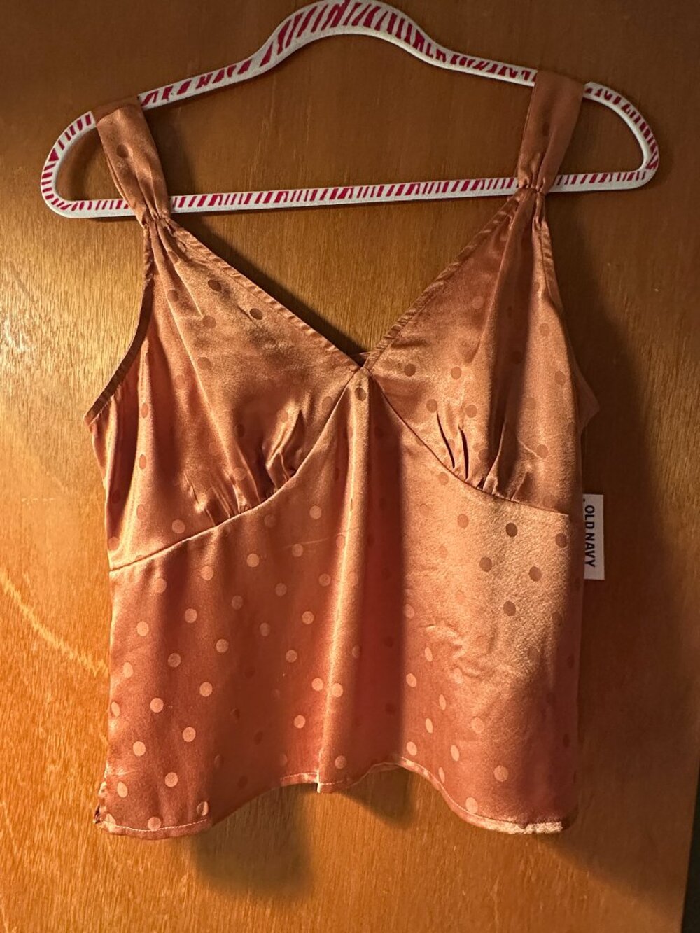 NWT Old Navy Satin Cami Tank Peach with polka dots- XS